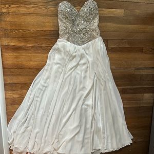 White sequined strapless prom dress